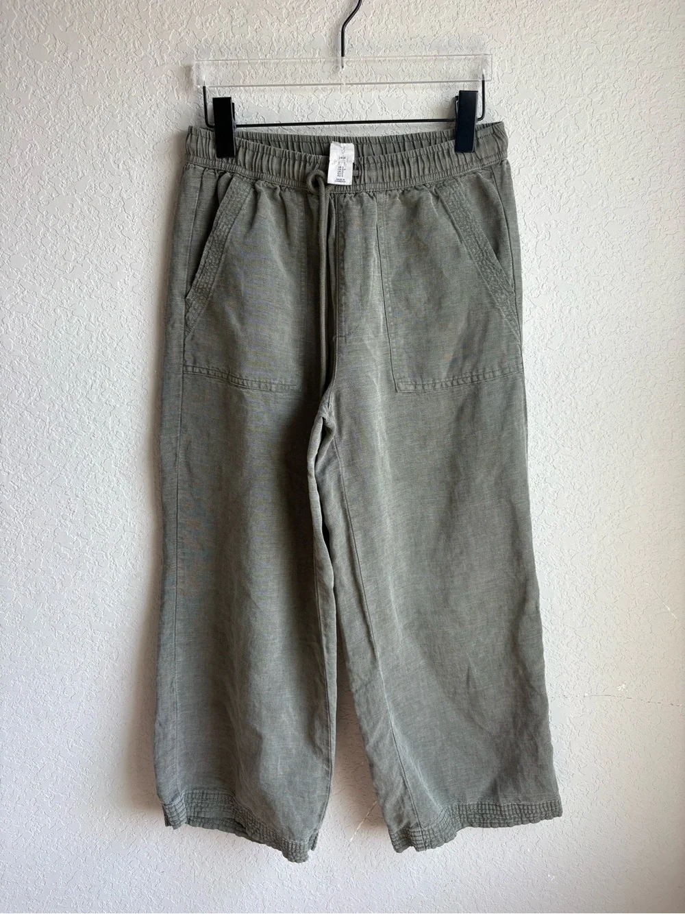Joie Linen Lyocell Wide Leg Crop Pants Olive Green Drawstring Pull On Size S